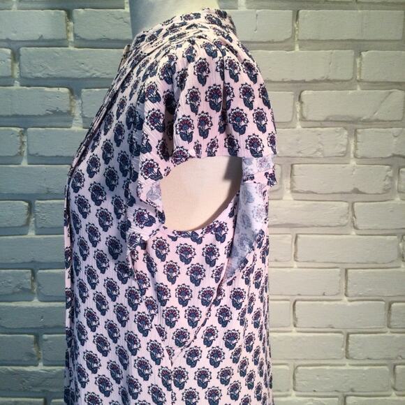 LOFT Border Floral Pleated Ruffle Sleeve Swing Dress S Petite - Picture 5 of 7